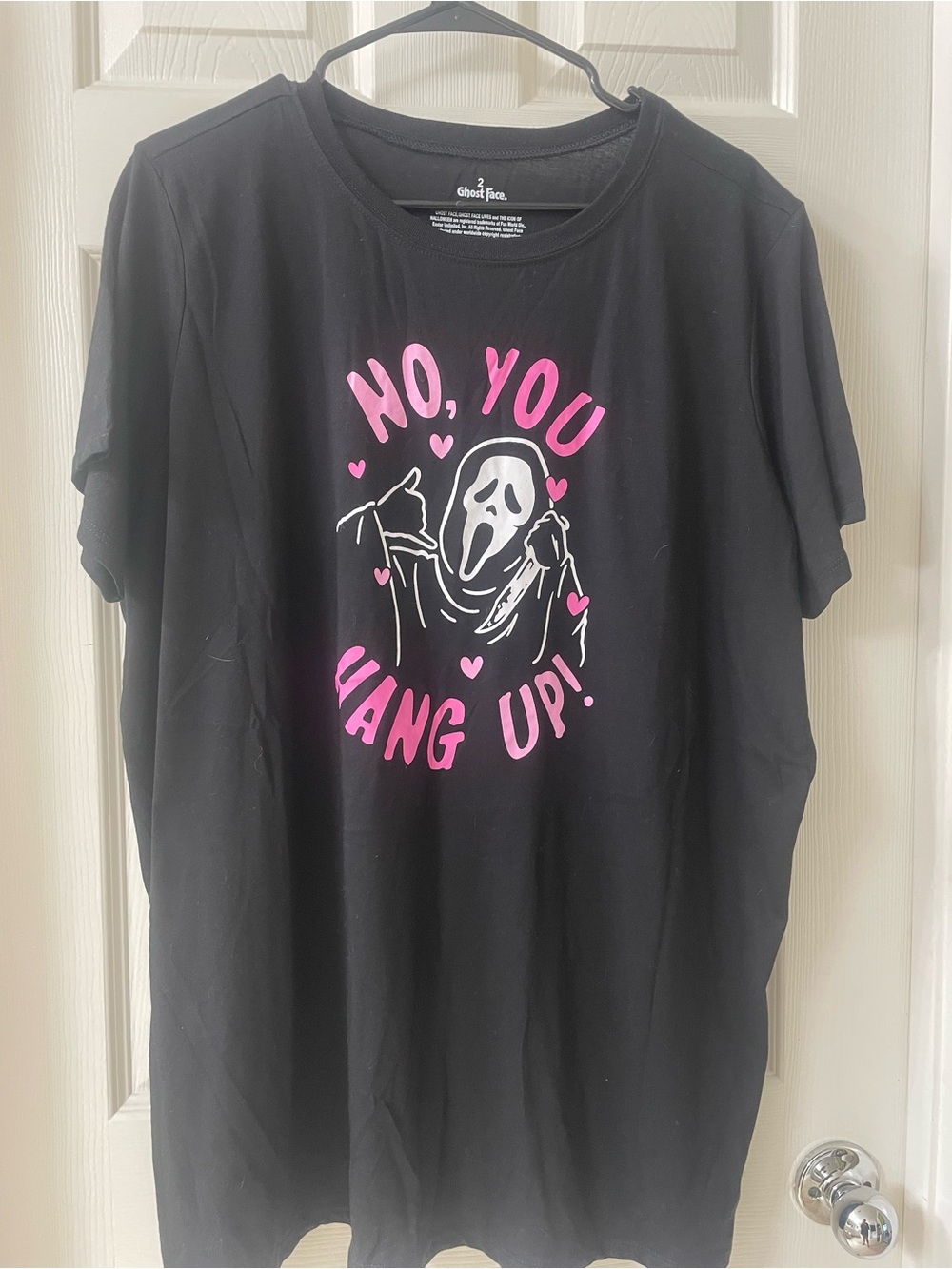 torrid Black Short Sleeve Tee with Pink & White 'No, You Hang Up!' Graphic